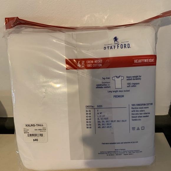 Stafford T Shirts Heavyweight 100% Cotton Crew Necks 2XL BIG & TALL (4-Pack) - Picture 4 of 4